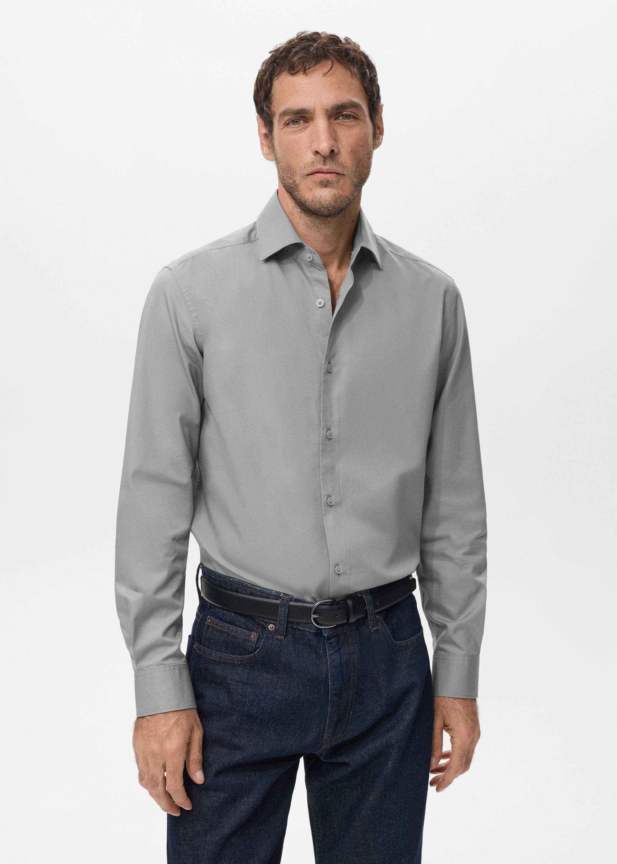 Slim-fit lyocell cotton shirt - Medium plane