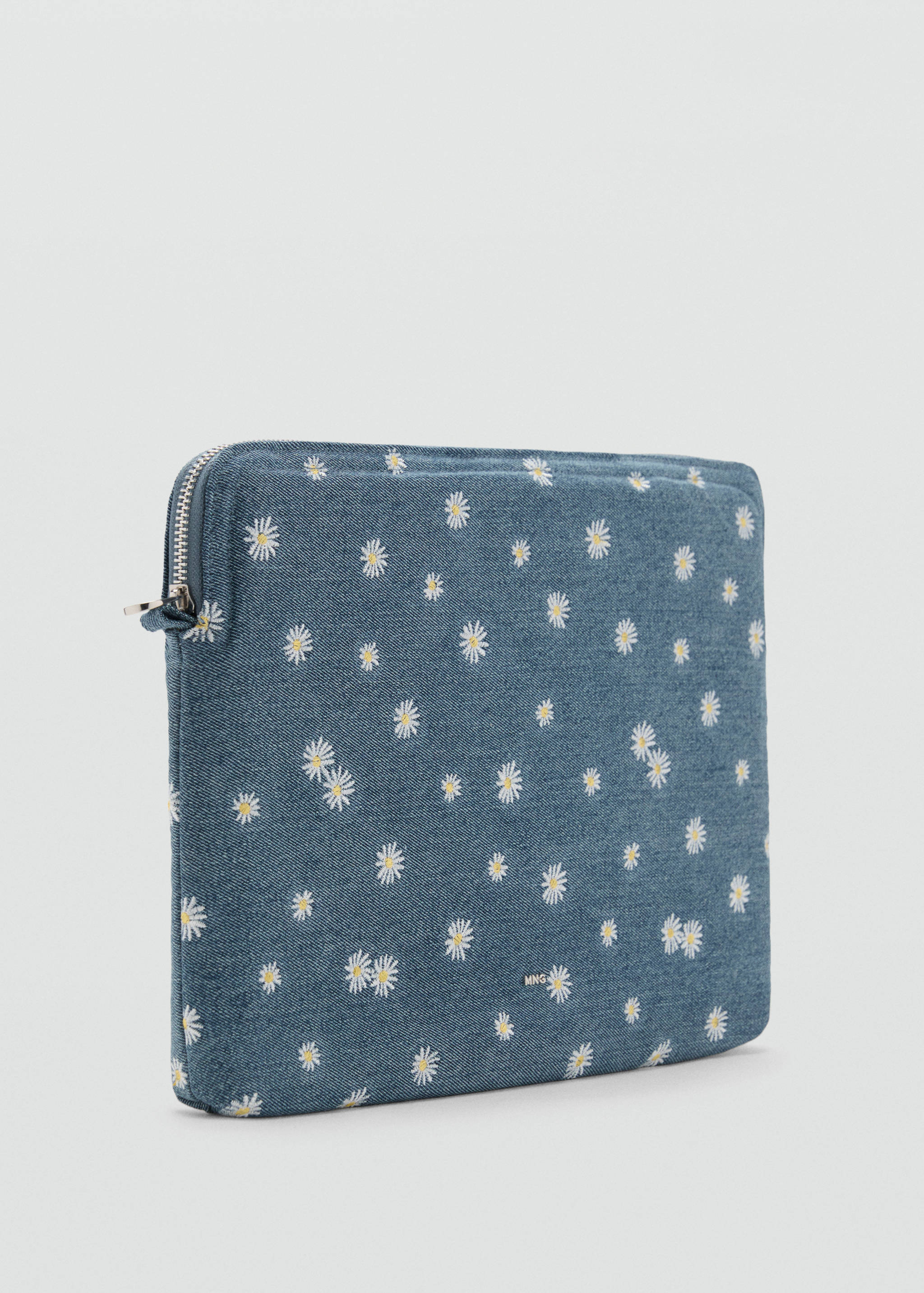 Flower-embroidered denim case - Medium plane