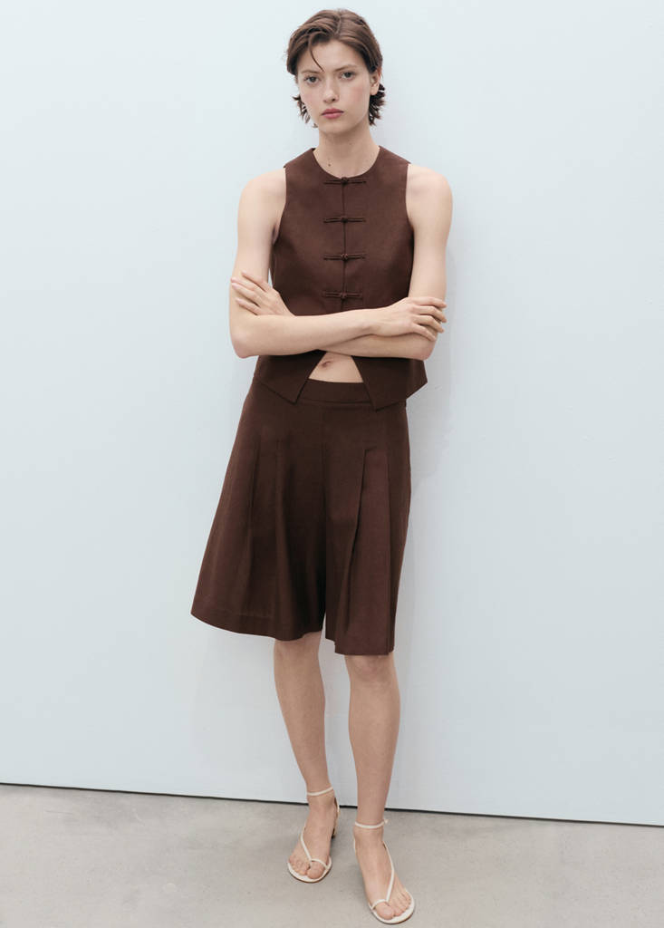 Linen-blend suit waistcoat — Chocolate