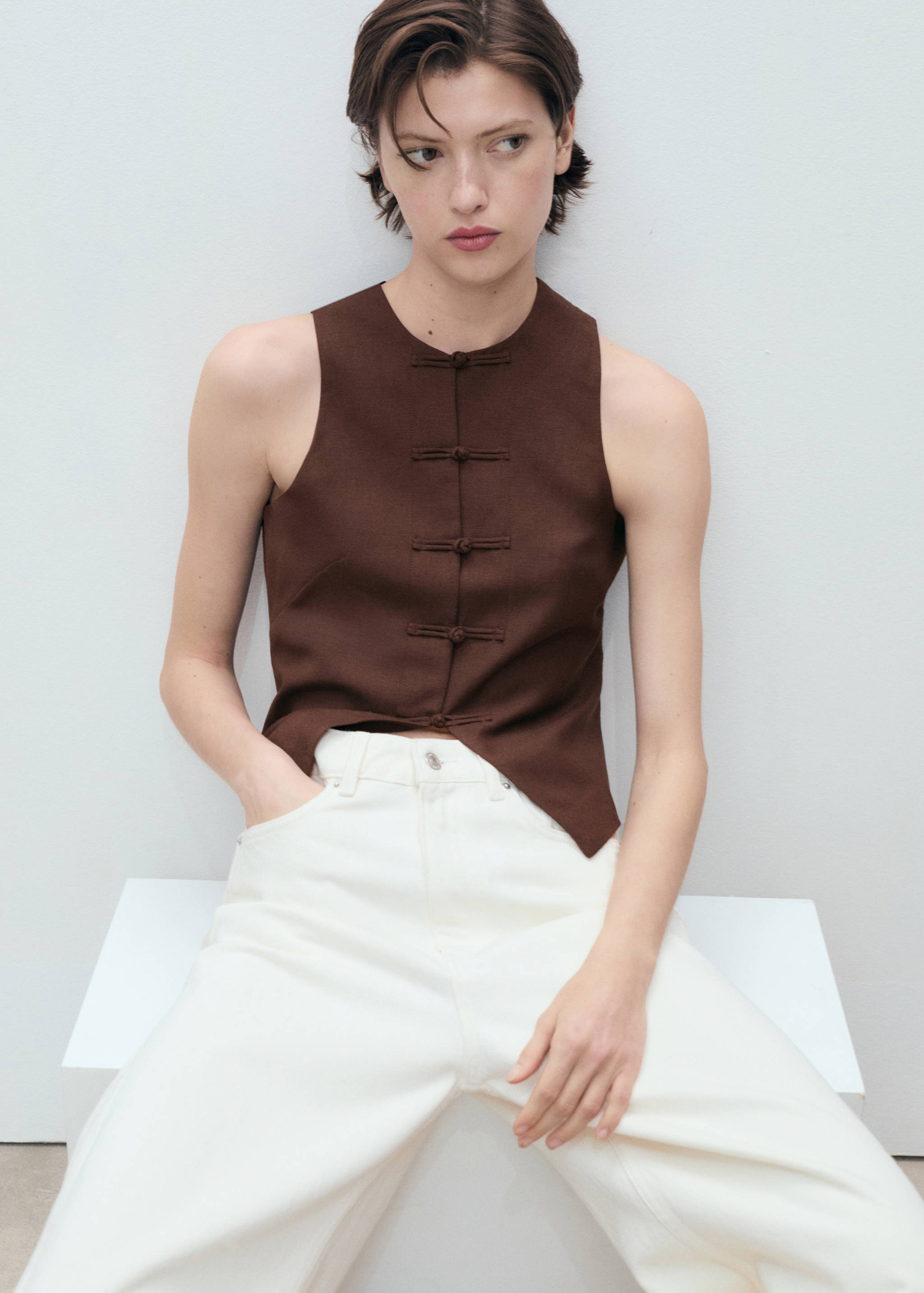 Linen-blend suit waistcoat - Medium plane