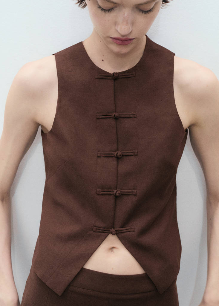 Linen-blend suit waistcoat — Chocolate