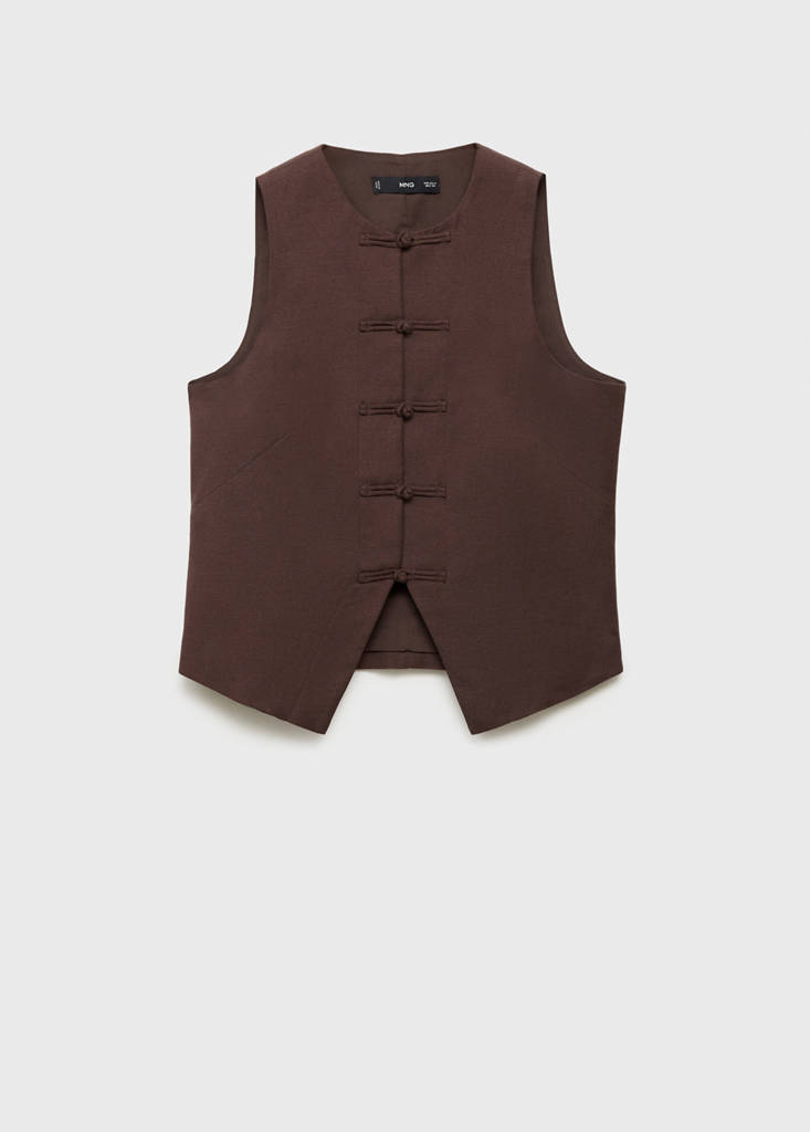 Linen-blend suit waistcoat — Chocolate