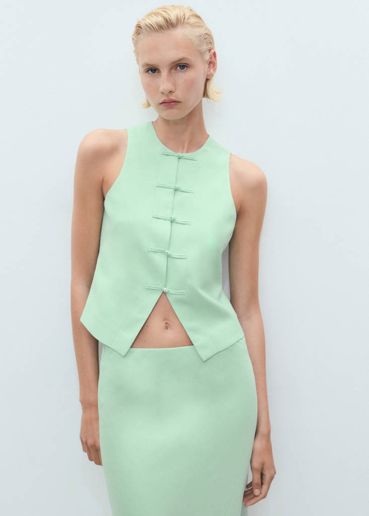 Linen-blend suit waistcoat — Pastel Green