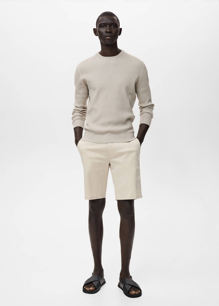 Slim-fit chino cotton bermuda shorts — Beige