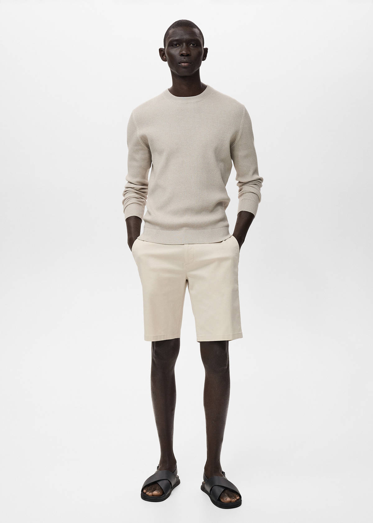 Slim-fit chino cotton bermuda shorts — Beige
