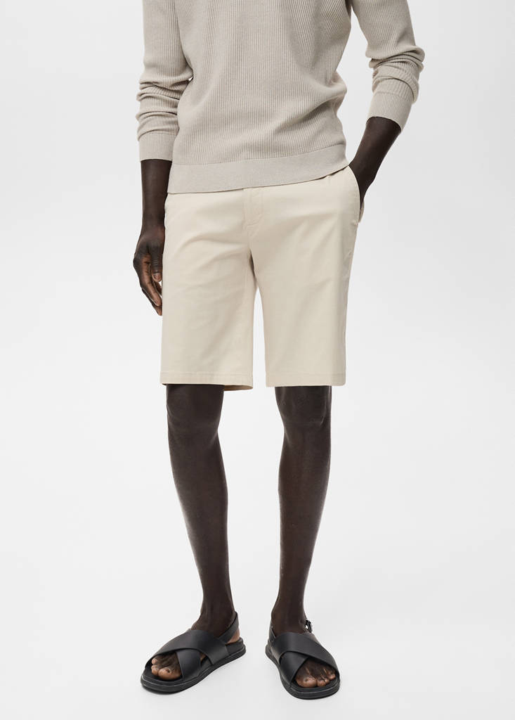 Slim-fit chino cotton bermuda shorts — Beige