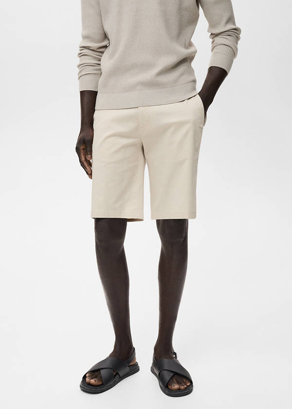 Slim-fit chino cotton bermuda shorts — Beige