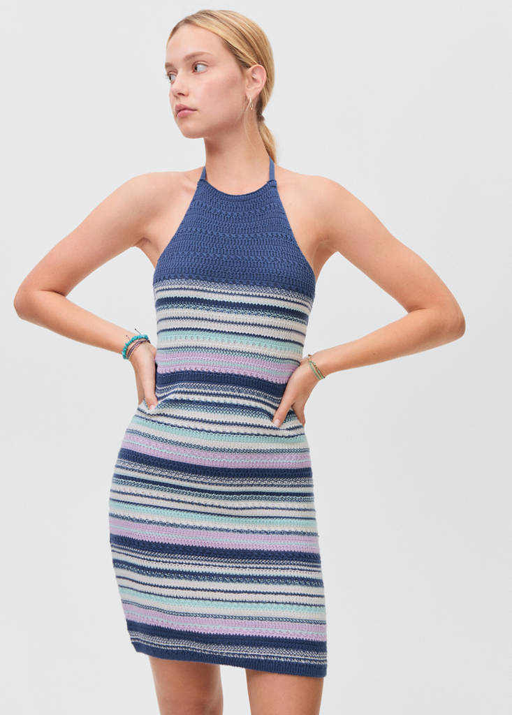 Halter-neck crochet dress — Navy