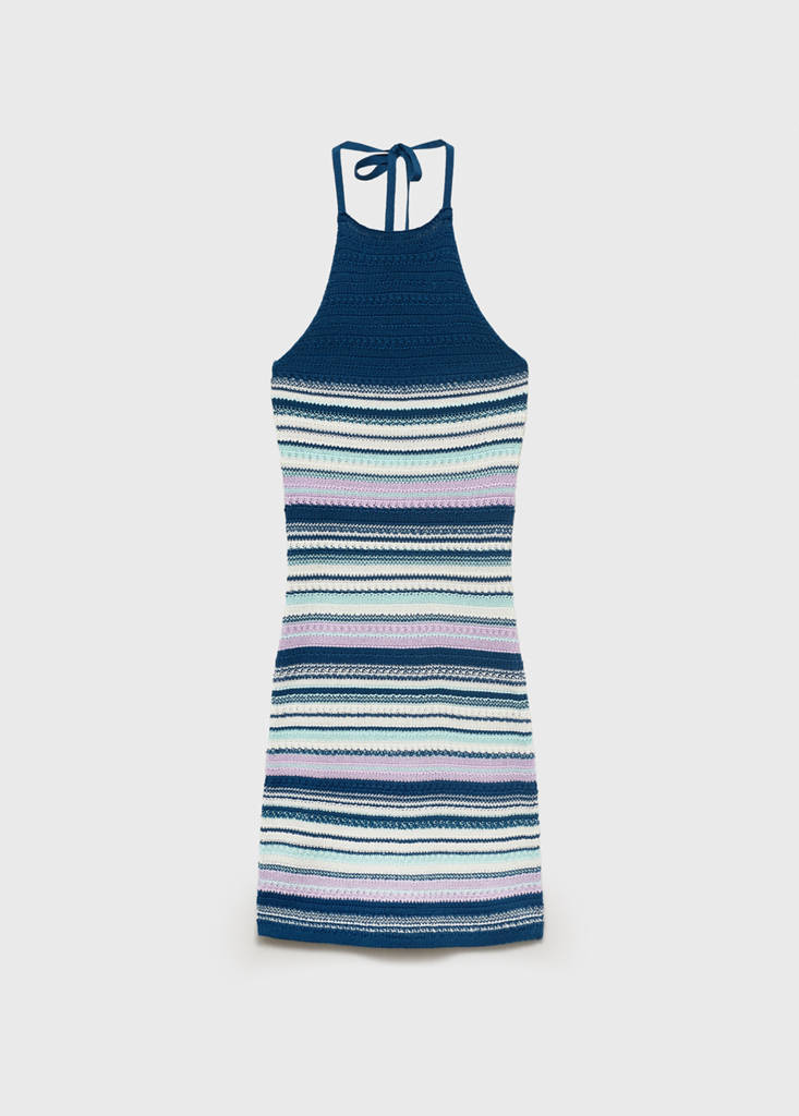 Halter-neck crochet dress — Navy