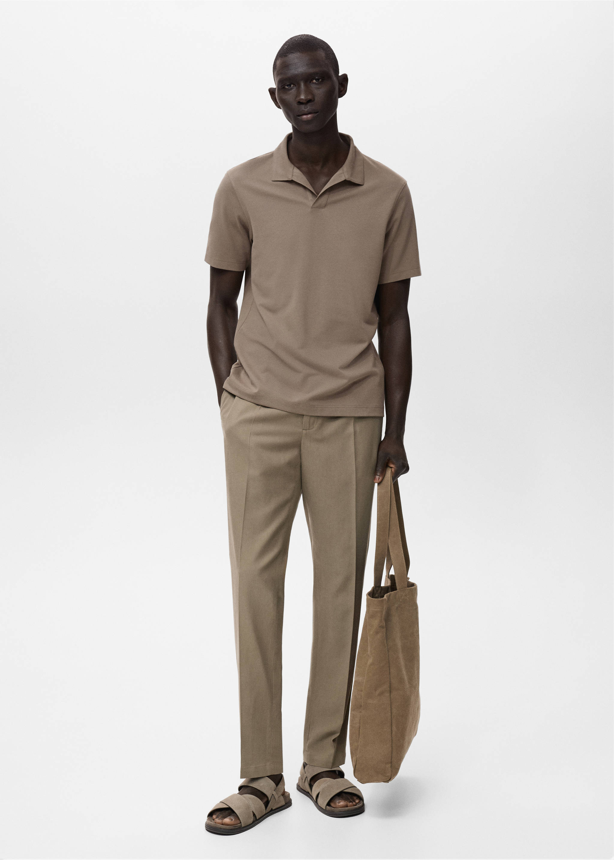Pantalon coton tapered crop - Plan général, Marron. Ref: 17091148-00.
