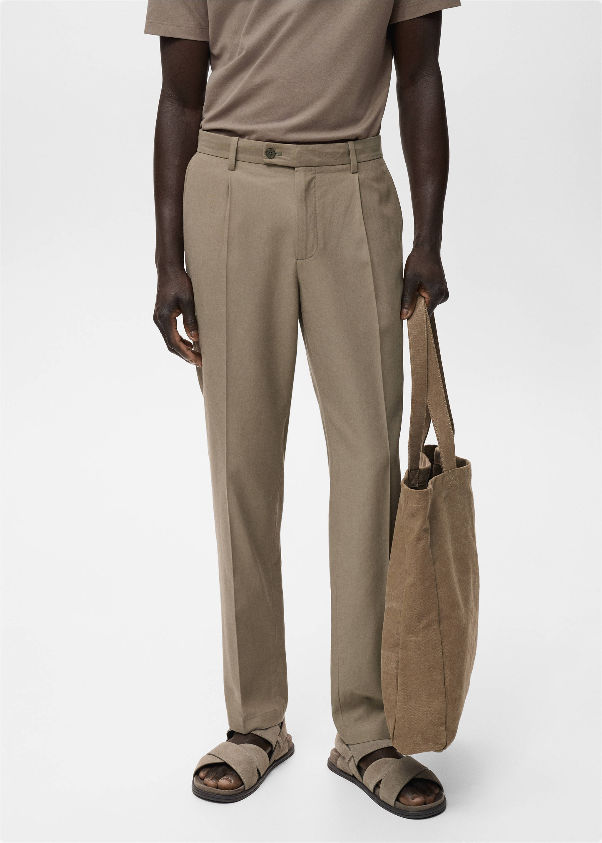 Pantalon coton tapered crop - Plan moyen, Marron. Ref: 17091148-00.