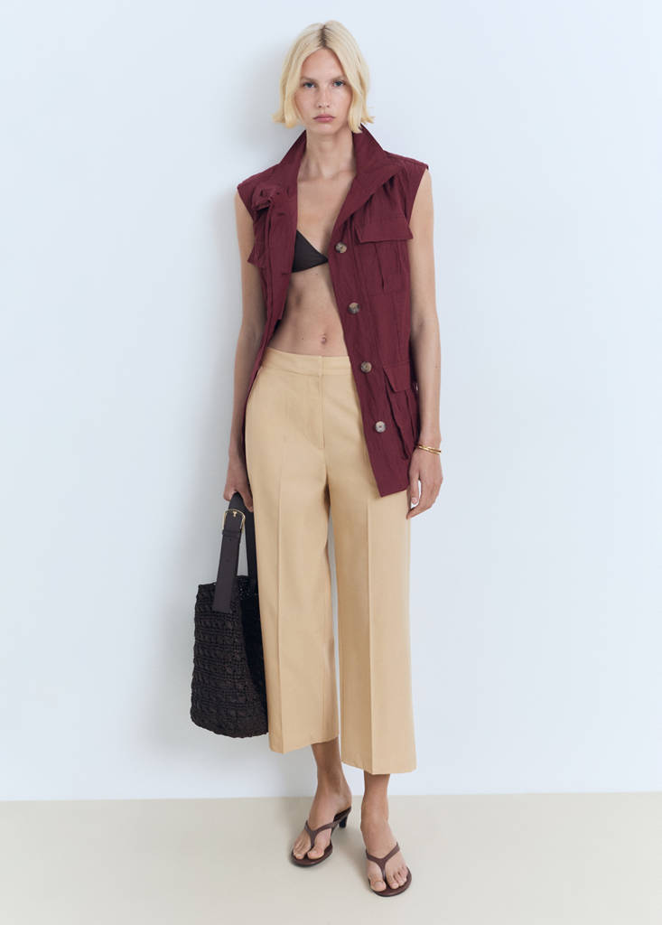 Straight-cut crop trousers — Medium Brown