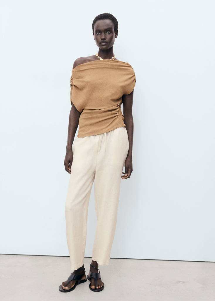 Linen trousers with drawstring — Light/Pastel Grey