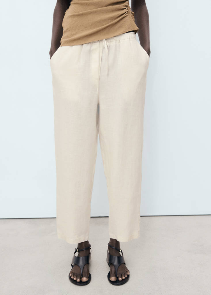Linen trousers with drawstring — Light/Pastel Grey