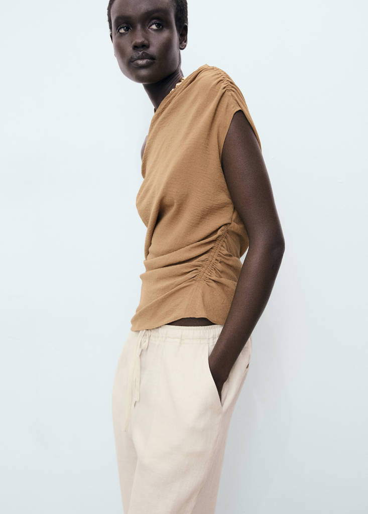 Linen trousers with drawstring — Light/Pastel Grey