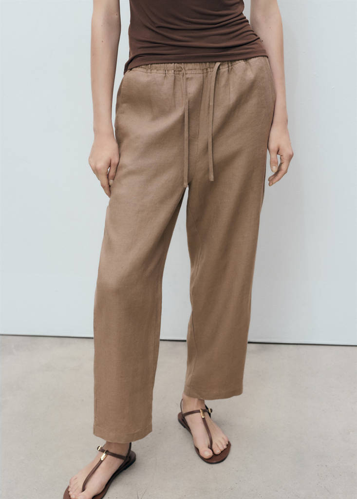 Linen trousers with drawstring — Medium Brown
