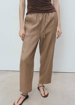 Linen trousers with drawstring — Medium Brown 1