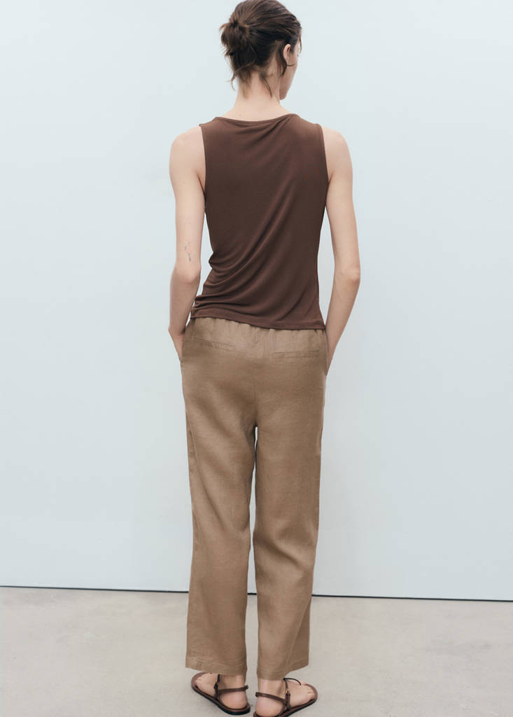 Linen trousers with drawstring — Medium Brown