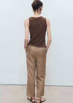 Linen trousers with drawstring — Medium Brown 3