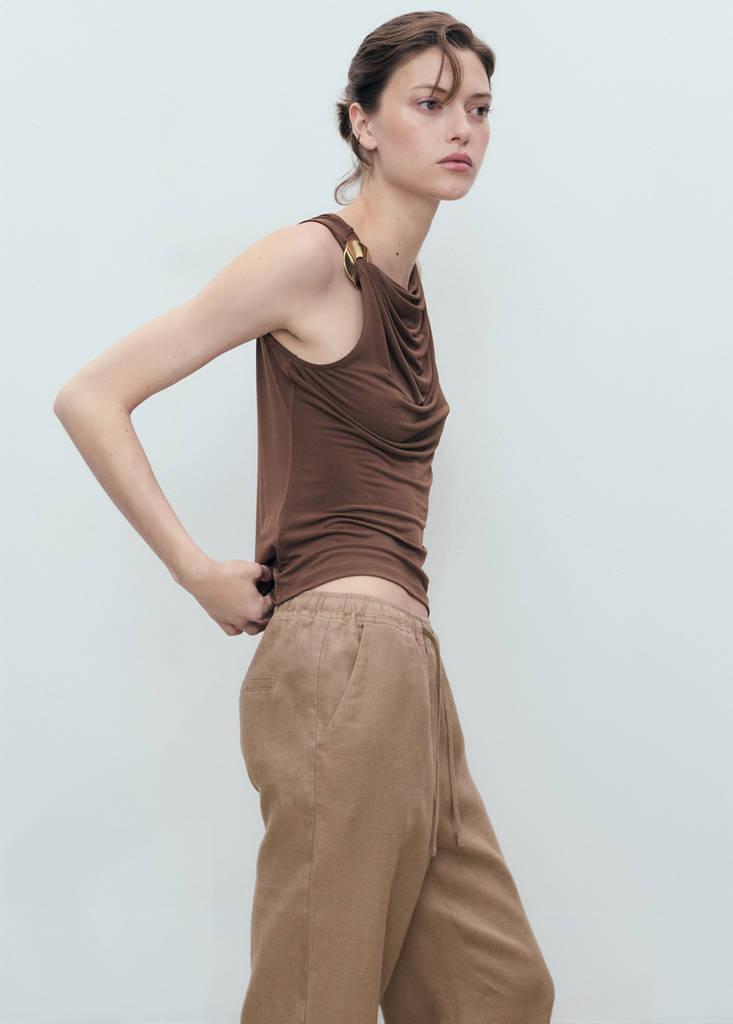 Linen trousers with drawstring — Medium Brown