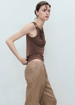 Linen trousers with drawstring — Medium Brown 4