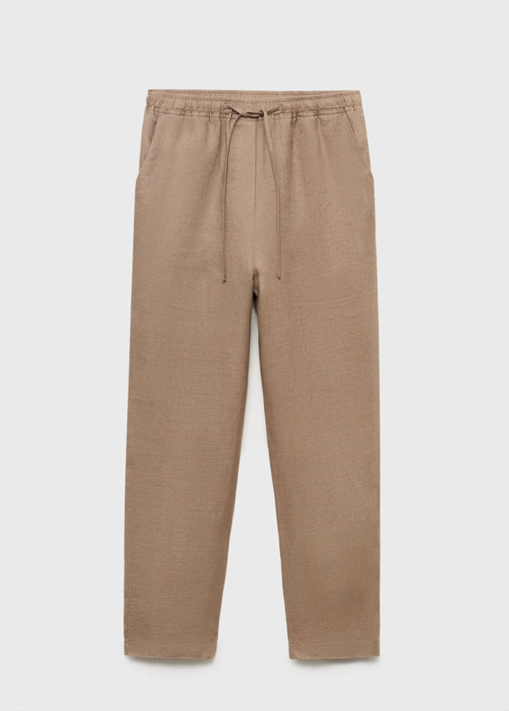 Linen trousers with drawstring — Medium Brown
