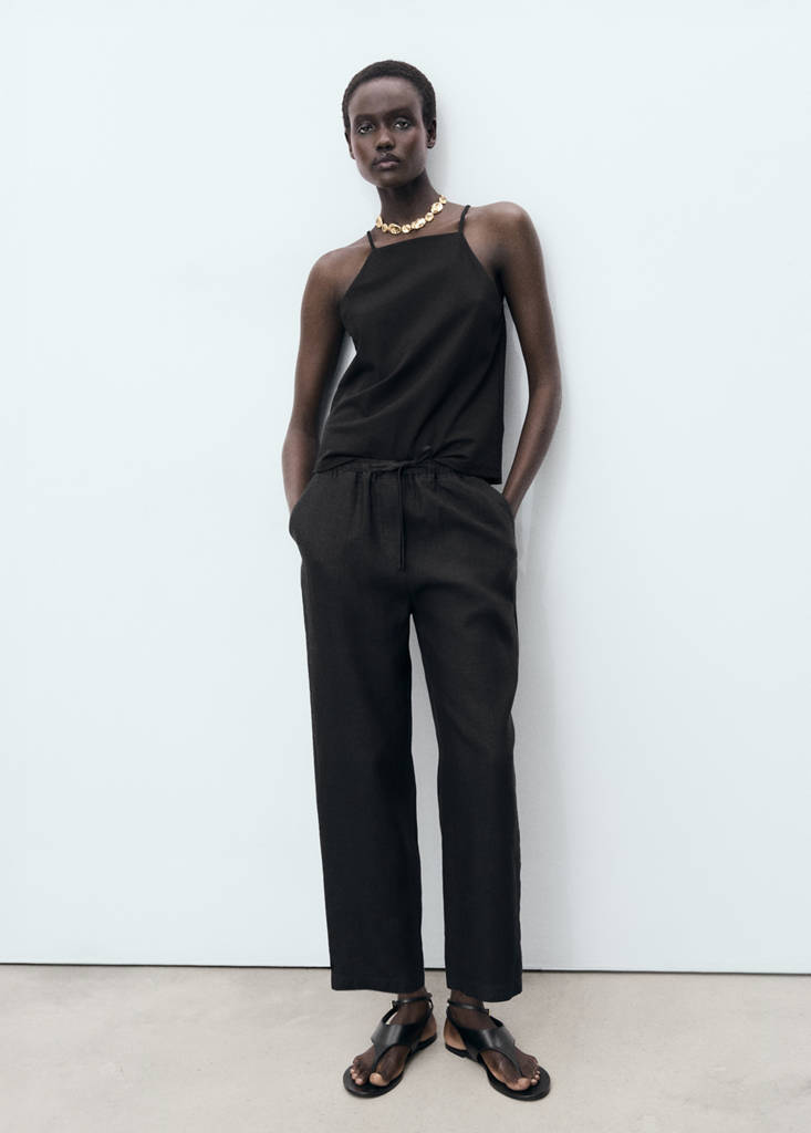 Linen trousers with drawstring — Black