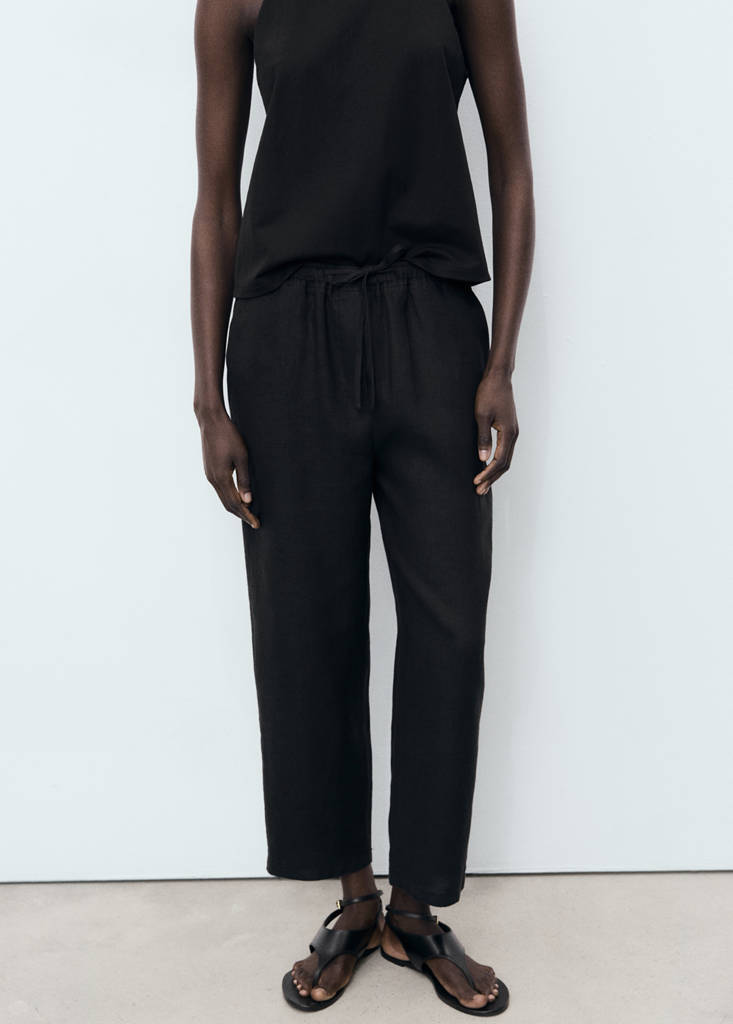 Linen trousers with drawstring — Black
