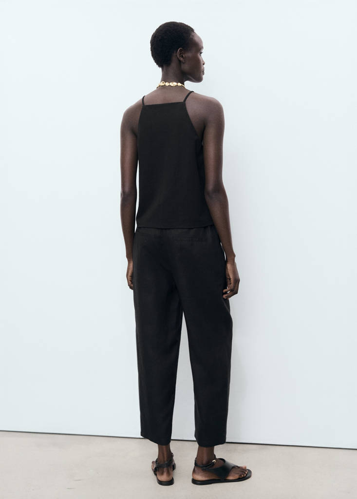 Linen trousers with drawstring — Black