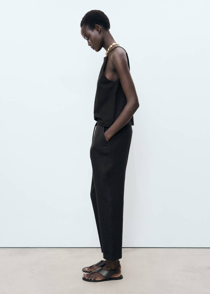Linen trousers with drawstring — Black