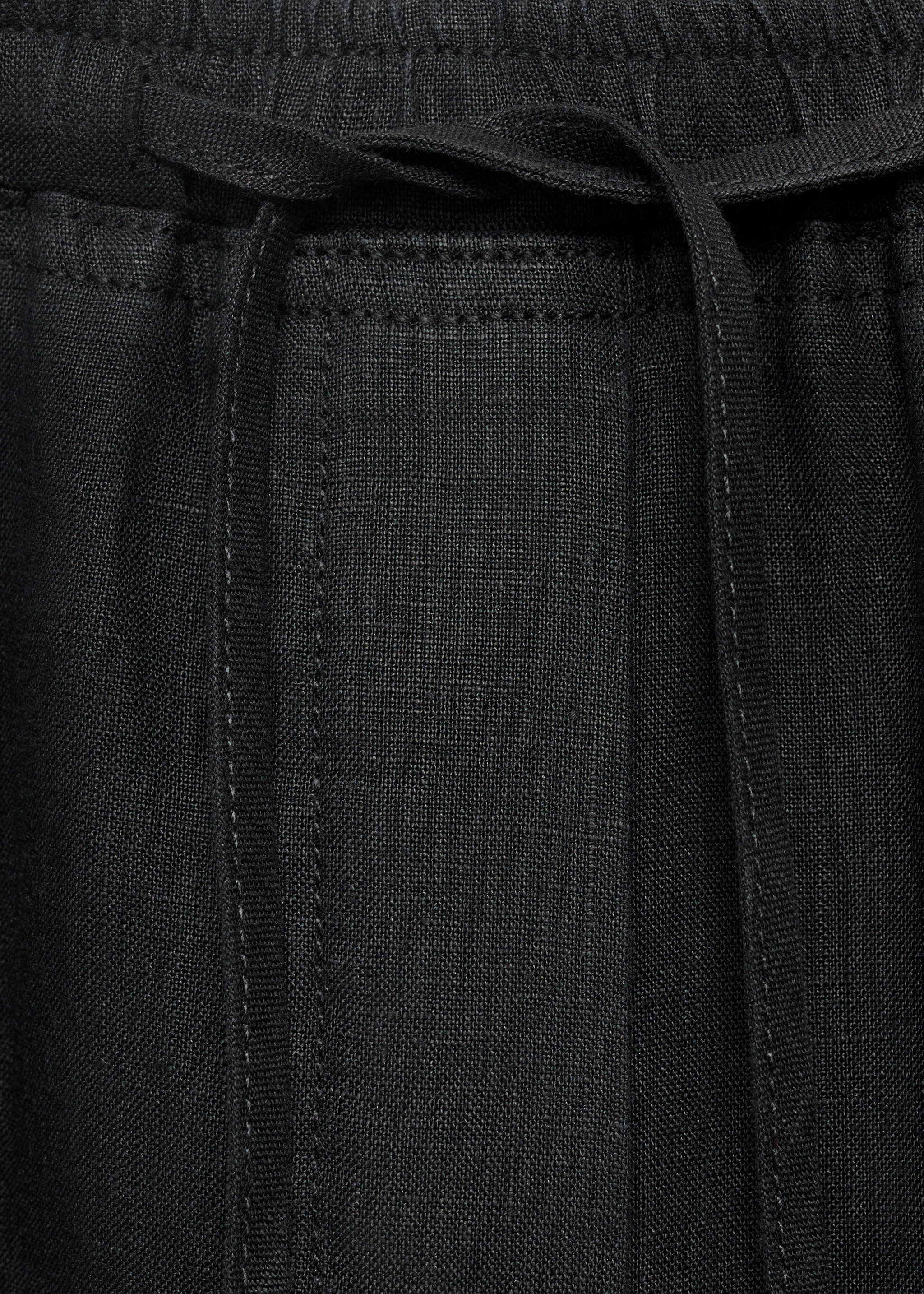 Linen trousers with drawstring - Details of the article 8, Black. Ref: 17091162-00.
