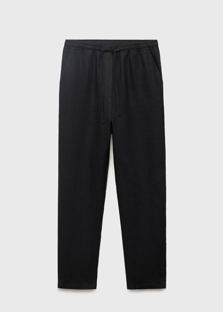 Linen trousers with drawstring — Black