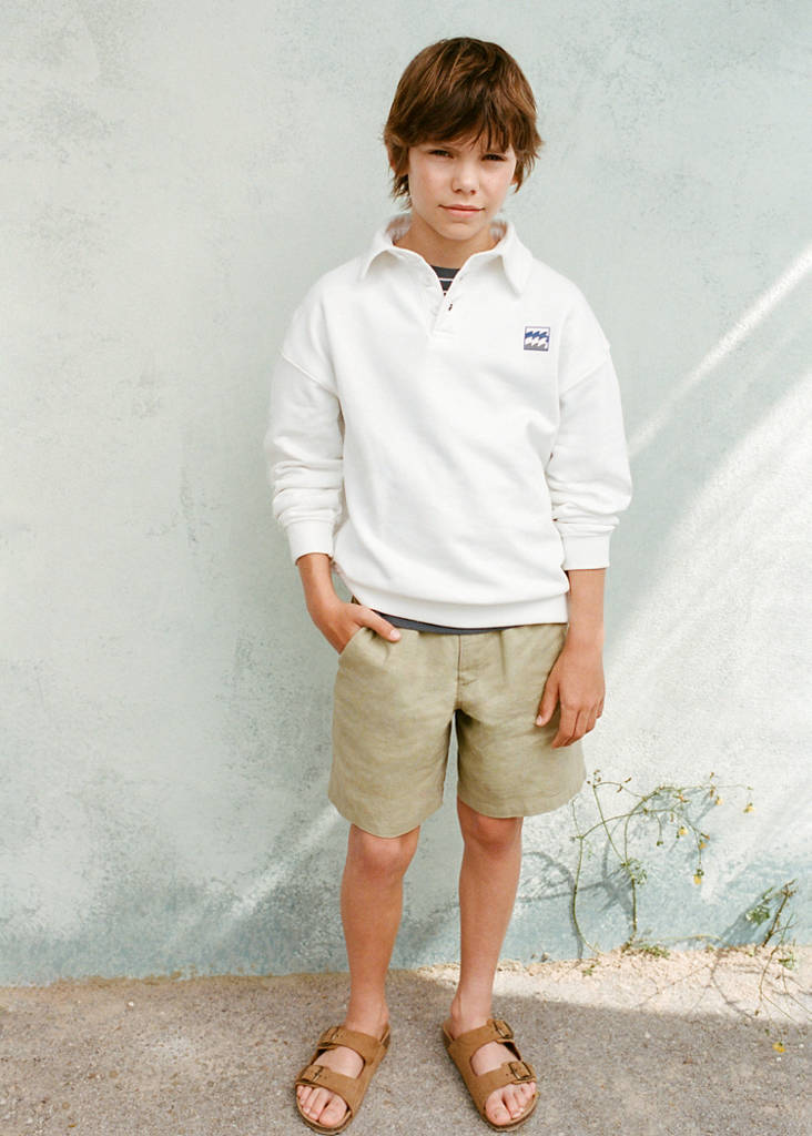 Linen-blend Bermuda shorts — Khaki
