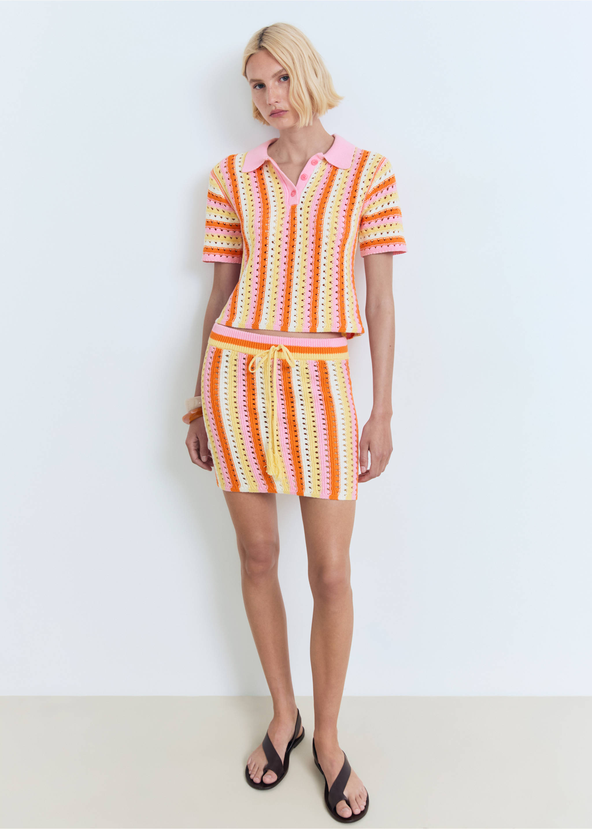 Falda crochet rayas bicolor - Plano general, Rosa. Ref: 17091183-00.