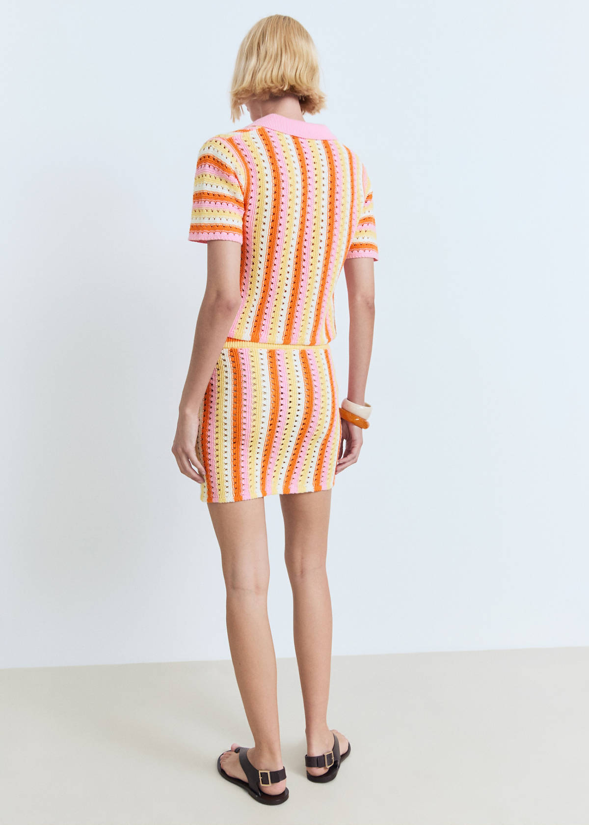 Two-tone striped crochet skirt — Pink
