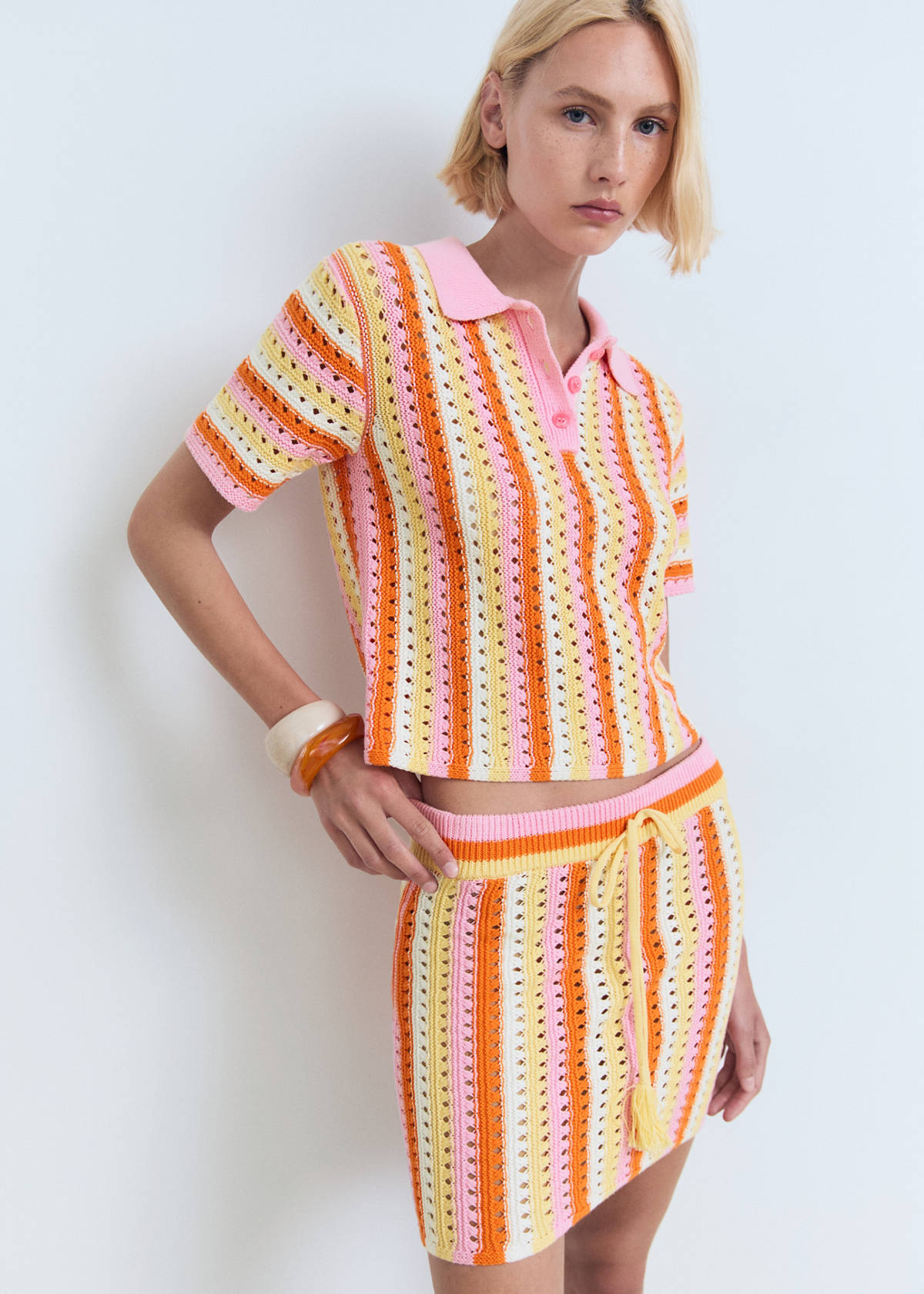 Two-tone striped crochet skirt — Pink