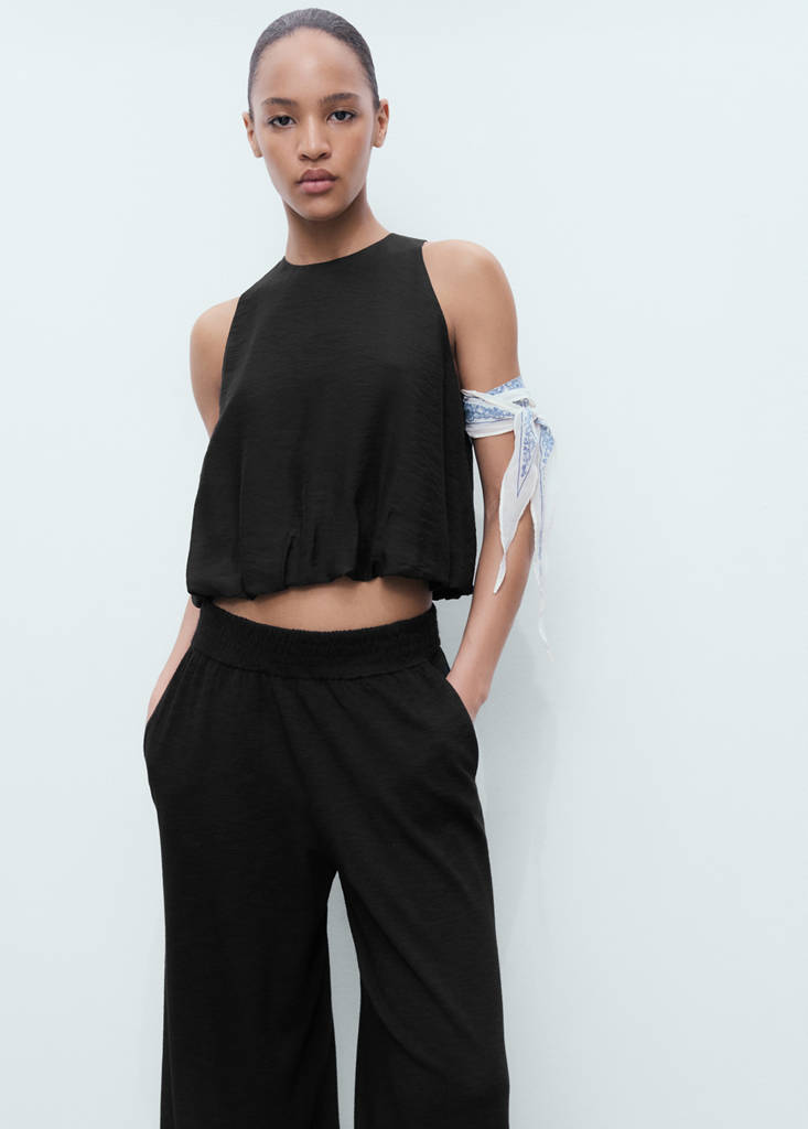 Fine-knit straight-fit trousers — Black