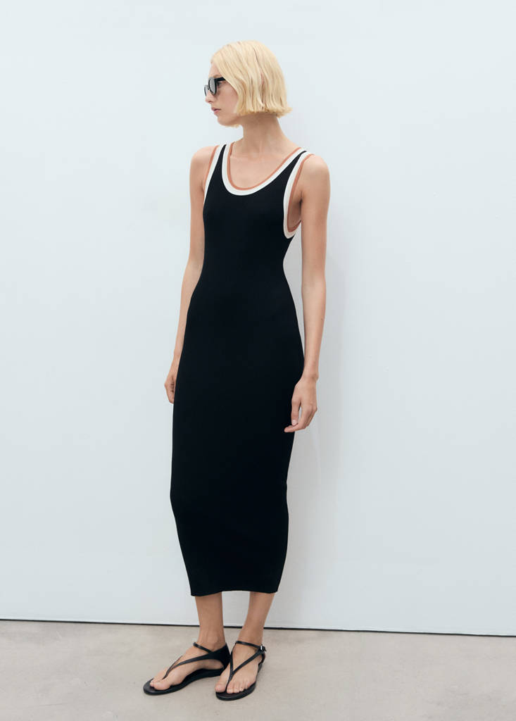 MANGO - Robe maille détails contrastants noir - S