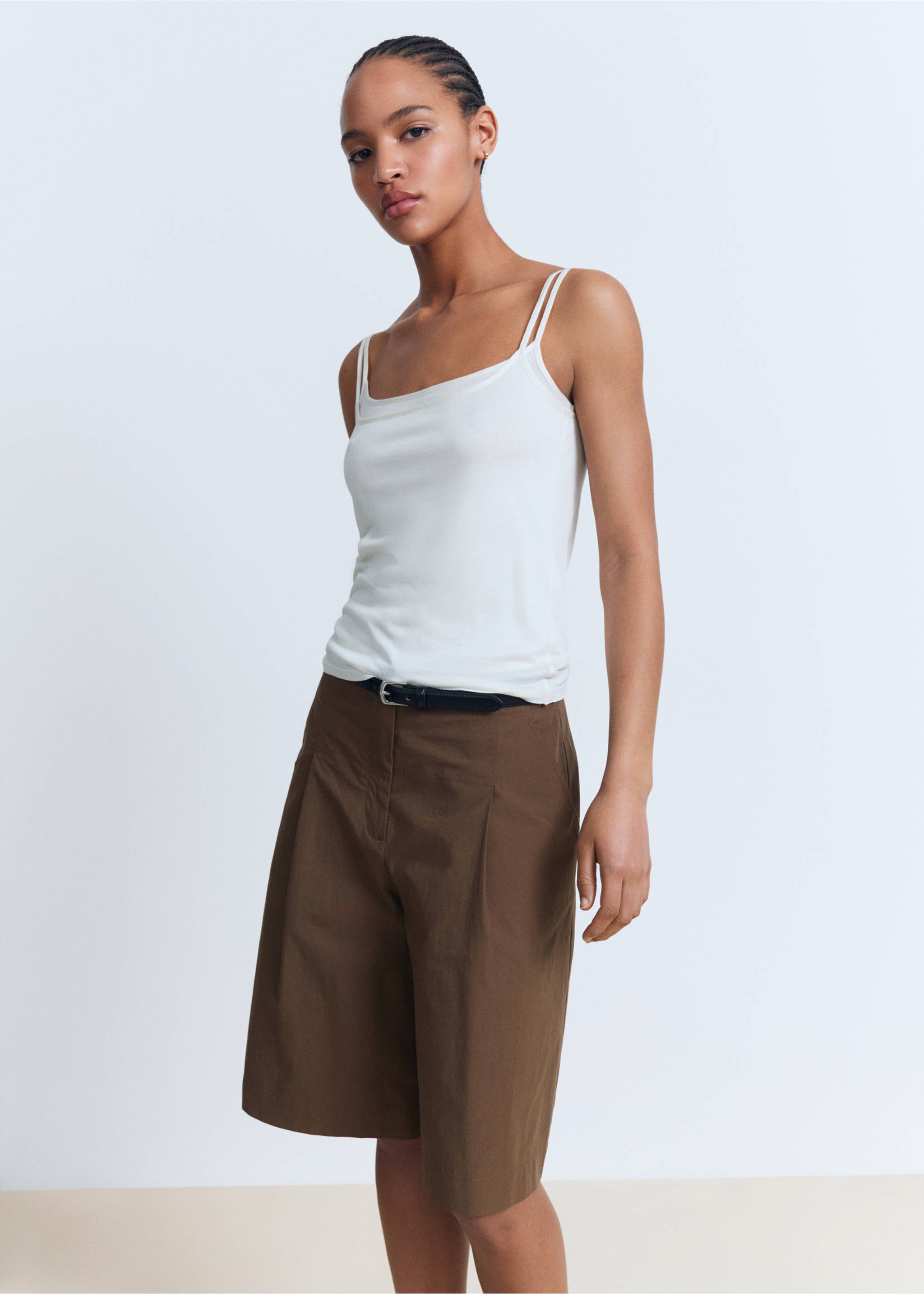 Cotton suit bermuda shorts - Details of the article 1, Brown. Ref: 17091187-00.