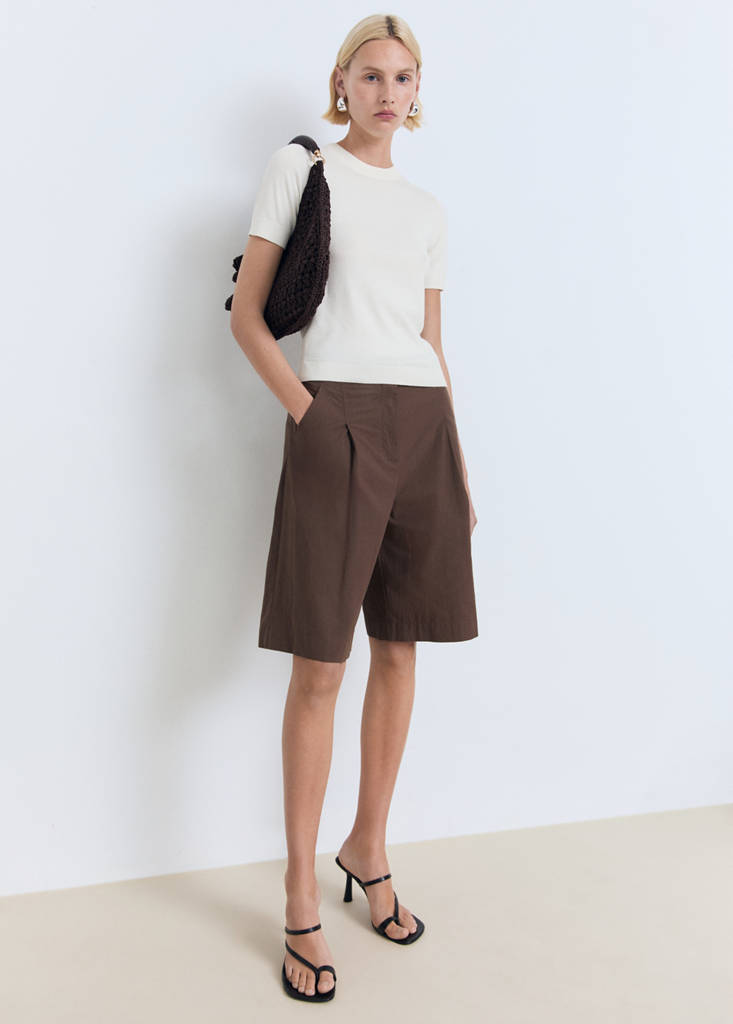 Short-sleeved fine-knit sweater — Ecru