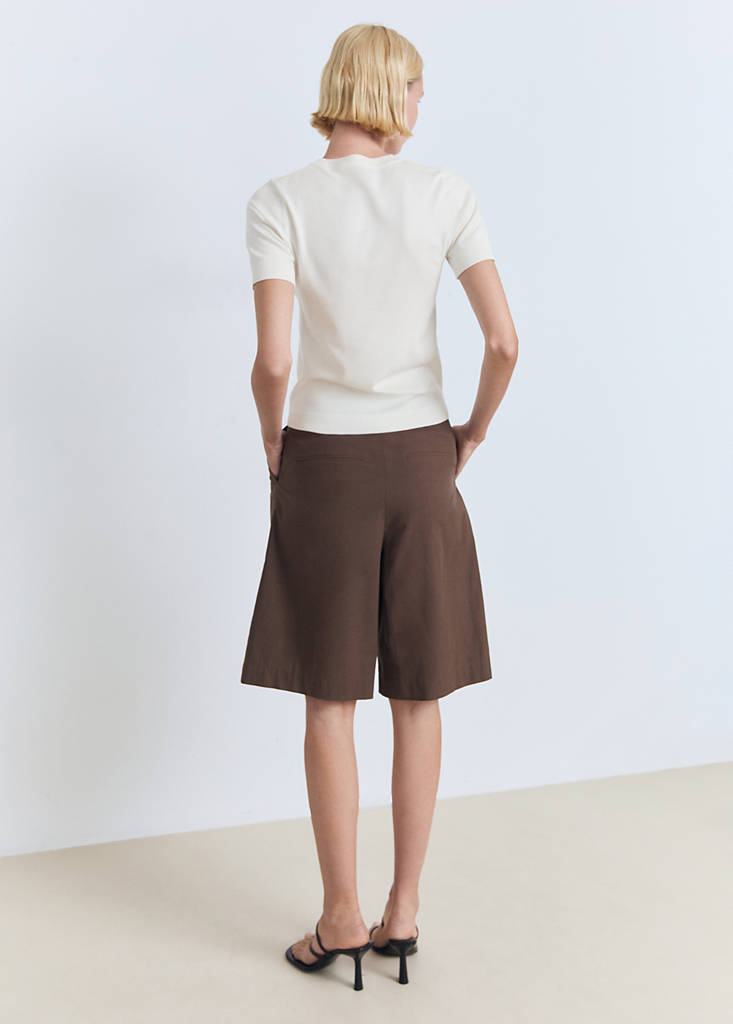 Short-sleeved fine-knit sweater — Ecru