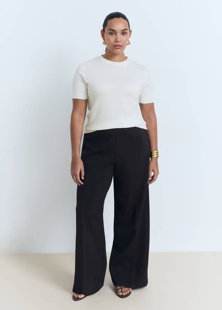 Short-sleeved fine-knit sweater — Ecru