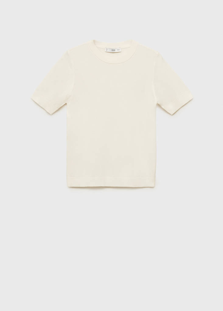 Short-sleeved fine-knit sweater — Ecru
