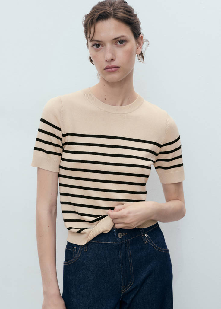 Short-sleeved fine-knit sweater — Medium Brown