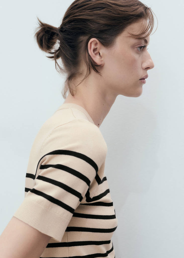Short-sleeved fine-knit sweater — Medium Brown