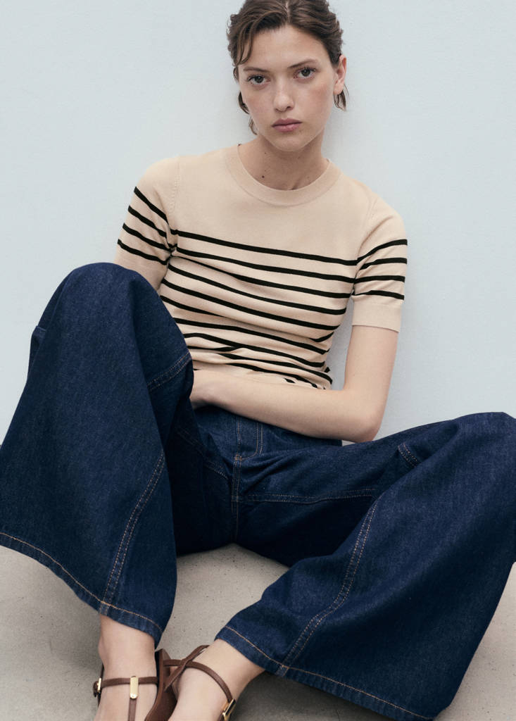 Short-sleeved fine-knit sweater — Medium Brown