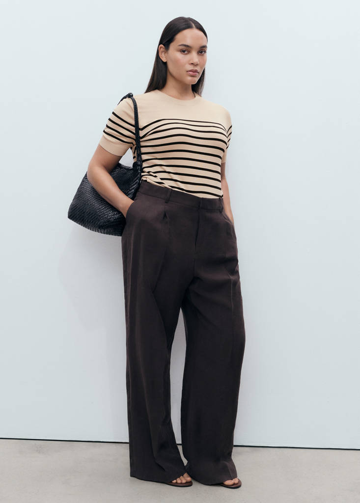Short-sleeved fine-knit sweater — Medium Brown