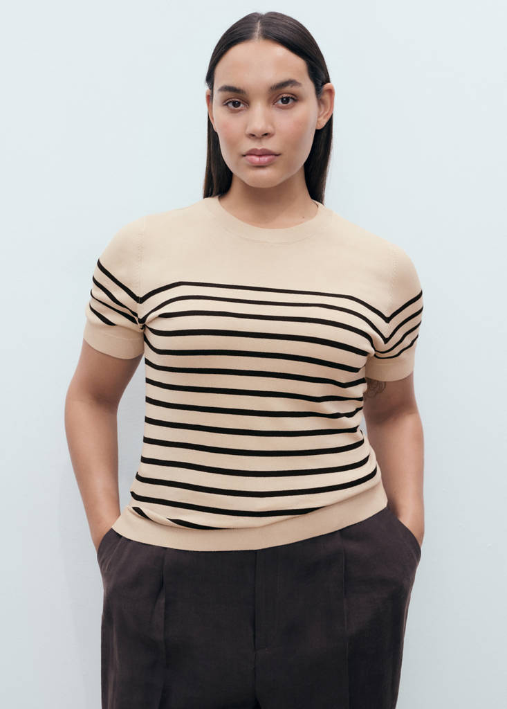 Short-sleeved fine-knit sweater — Medium Brown