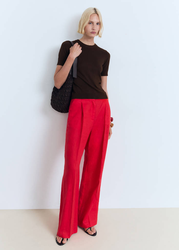 Short-sleeved fine-knit sweater — Chocolate