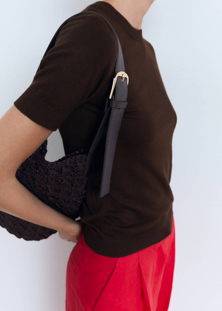 Short-sleeved fine-knit sweater — Chocolate